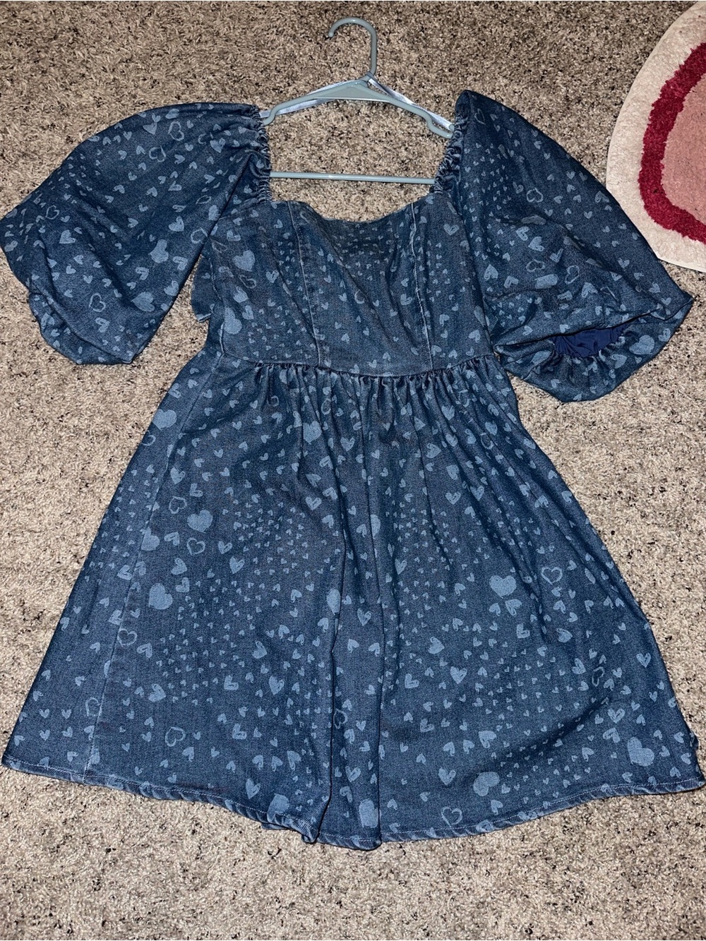Avec Les Filles Blue Heart-Print Puff Sleeve Dress NWT *Nordstroms*
